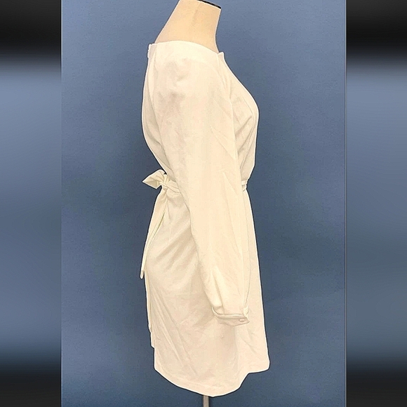 New! Tags!! DKNY White Long Slit Sleeve Dress With Tie Waist Sz 10 - Picture 8 of 12